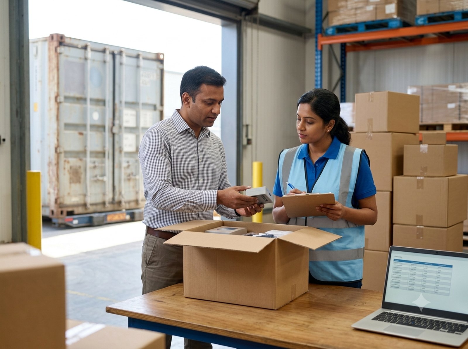 Imported shipment being inspected at the warehouse